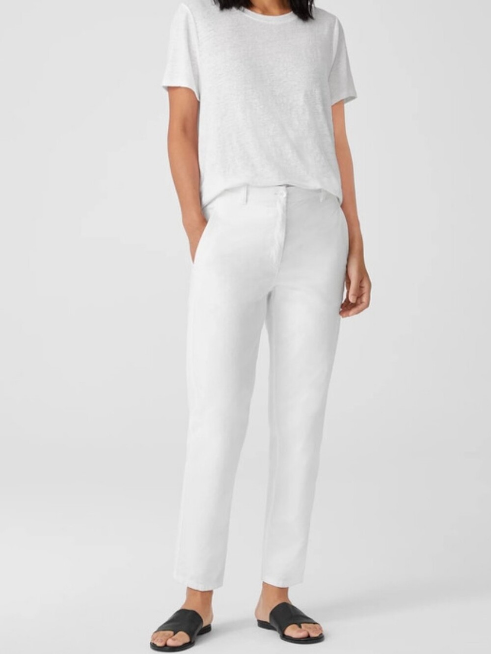 Eileen Fisher White Organic Cotton Blend Pant Classic Tapered High Rise Sz4 - Picture 16 of 16